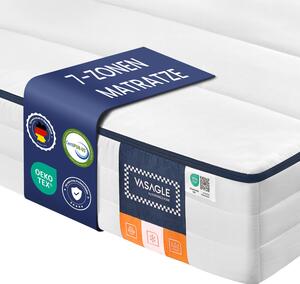 VASAGLE 7 zónás gél memóriahabos matrac, 140 x 200 x 16 cm, kétoldalas, H3 közepesen kemény, mosható huzattal, fehér