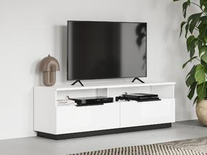 TV-állvány Talevaro 103, Laminált forgácslap, 51x160x41cm, Fehér, Fényes fehér, Fekete