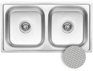 Kuchinox Standard, 2 rekeszes rozsdamentes mosogató 780x430x195 mm, rovátkolt díszítéssel, acél, LAV-SKS_320T