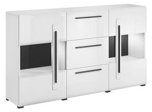 Komód Ophsalu 106, Edzett üveg, Laminált forgácslap, 103x180x39cm, Fényes fehér, Fehér