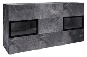 Komód Serodeu 101, Edzett üveg, Laminált forgácslap, 70x132x39cm, Sötét beton