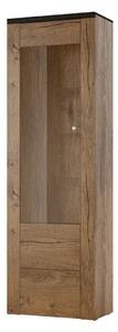 Könyvespolc Salelbo 112, Ajtókkal, Zárt, Fiókokkal, Üveg, Laminált forgácslap, 206x65x37cm, Lefkas tölgy, Sötét tölgy