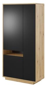Könyvespolc Deltese 103, Ajtókkal, Zárt, Laminált forgácslap, 181x92x40cm, Matt fekete, Tölgy