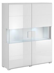 Könyvespolc Torsone 107, Zárt, Ajtókkal, Üveg, Laminált forgácslap, 152x122x39cm, Fényes fehér, Fehér