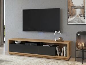 TV-állvány Austin 357, Laminált forgácslap, 50x200x45cm, Matt fekete, Wotan tölgy