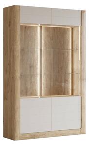 Könyvespolc Sovera 102, Ajtókkal, Zárt, Üveg, Közepes sűrűségű farostlemez, Laminált forgácslap, 200x129x41cm, Kasmír, Arany tölgy