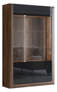 Könyvespolc Sovera 102, Ajtókkal, Zárt, Üveg, Közepes sűrűségű farostlemez, Laminált forgácslap, 200x129x41cm, Fényes fekete, Dió