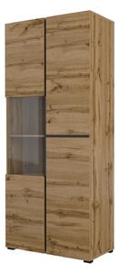 Könyvespolc Alfere 110, Zárt, Ajtókkal, Üveg, Laminált forgácslap, 183x79x40cm, Wotan tölgy, Fekete