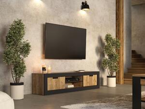 TV-állvány Melmava 102, Laminált forgácslap, 43x180x40cm, Fekete, Tölgy