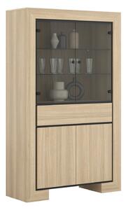 Könyvespolc Etrteo 100, Ajtókkal, Zárt, Fiókokkal, Edzett üveg, Laminált forgácslap, 185x113x41cm, Tölgy, Fekete