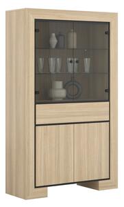 Könyvespolc Etrteo 100, Ajtókkal, Zárt, Fiókokkal, Edzett üveg, Laminált forgácslap, 185x113x41cm, Tölgy, Fekete
