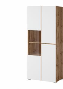 Könyvespolc Alfere 110, Zárt, Ajtókkal, Üveg, Laminált forgácslap, 183x79x40cm, Wotan tölgy, Fehér