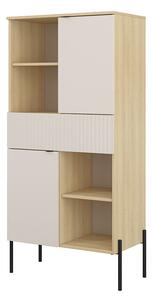 Könyvespolc Levtenu 111, Zárt, Fiókokkal, Ajtókkal, Laminált forgácslap, 150x70x40cm, Kasmír, Tölgy