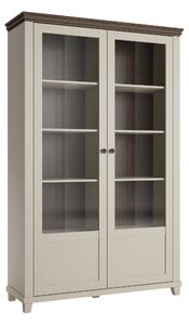 Könyvespolc Tolnue 102, Ajtókkal, Zárt, Üveg, Közepes sűrűségű farostlemez, Laminált forgácslap, 200x126x42cm, Tölgy, Világos bézs