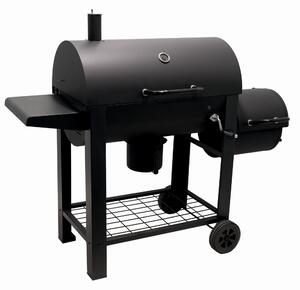 Faszenes grill füstölővel KLUGMEISTER KY23020G, acél anyagból, fedővel és kerekekkel, főzőfelület 66x42 cm
