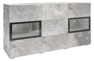 Komód Serodeu 101, Edzett üveg, Laminált forgácslap, 70x132x39cm, Beton