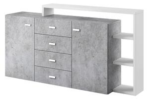 Komód Lutiva 106, Laminált forgácslap, 97x180x37cm, Beton, Fehér