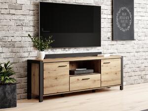 TV-állvány Temire 106, Laminált forgácslap, 65x180x41cm, Világos tölgy, Matt fekete