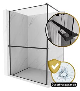 HD Velence+ Black Walk-In zuhanyfal 8 mm vastag vízlepergető biztonsági üveggel, 200 cm magas, fekete profillal és távtartóval