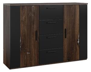 Komód Felelie 102, Laminált forgácslap, 94x132x40cm, Ezüst, Rusztikus sötét tölgy, Matt fekete