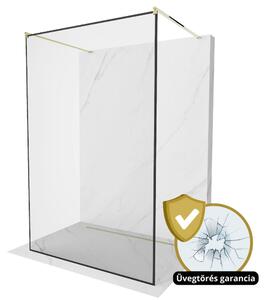HD Velence Light Gold szabadonálló Walk-In zuhanyfal, 90x200 cm, 8 mm vastag vízlepergető biztonsági üveggel, 200 cm magas, két távtartóval