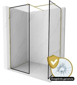 HD Velence Gold Kombi Walk-In zuhanyfal, 140x130 cm, 8 mm vastag vízlepergető biztonsági üveggel, 200 cm magas, arany profillal és távtartóval