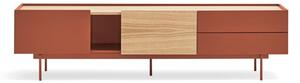 Téglavörös-natúr színű TV-állvány tölgyfa dekorral 180x45 cm Otto – Teulat
