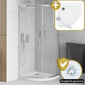 HD Nova+ 80x80 íves két tolóajtós matt zuhanykabin zuhanytálcával és króm szifonnal, krómozott elemekkel, 190 cm magas