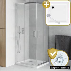 HD Nova 90x90 szögletes két tolóajtós matt zuhanykabin zuhanytálcával és króm szifonnal, krómozott elemekkel, 190 cm magas