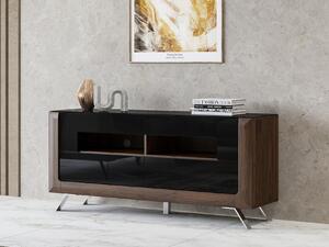 TV-állvány Sovera 105, Közepes sűrűségű farostlemez, Laminált forgácslap, 73x160x48cm, Dió, Fényes fekete