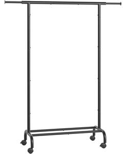 Ruhatartó állvány, gurulós ruhatároló kerekekkel, mérete: 40 x (83-120) x 156 cm, tintafekete