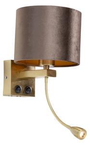 Fali lámpa bronz színű, barna bársony árnyékkal, 18 cm - Brescia