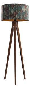 Diófa állólámpa bársony lámpabúrával, levélmintás, 50 cm - Tripod Classic