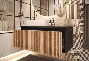 WOTANA fürdőszobaszekrény a mosdókagyló alatt mosdókagylóval, wotan tölgy/fekete
