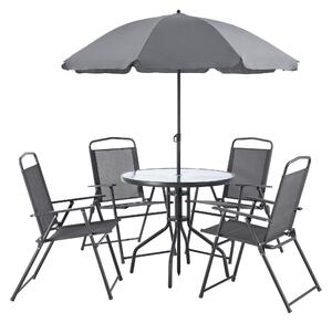 Kerti bútorszett Milagro 1 x asztal 4 x összecsukhatók székek 1 x napernyő fekete/sötétszürke