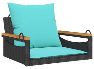 Fekete polyrattan hintapad párnákkal 63 x 62 x 40 cm