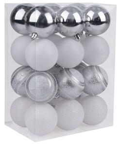 MagicHome karácsonyi gömbok, 24 db, fehér-ezüst, mix, karácsonyfára, 6 cm