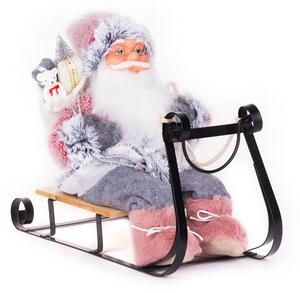 MagicHome karácsonyi dekoráció, Mikulás szánon, szürke-rózsaszín 46 cm