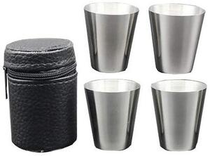 Röviditalos poharak MagicHome, készlet, rozsdamentes acél, műbőr tokban, 4 x 30 ml