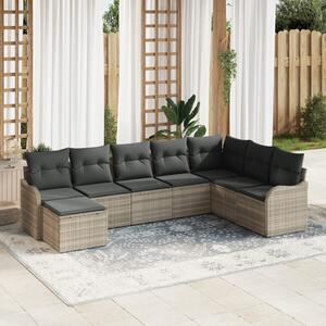 Kerti Kanapé Szett párnával 8 pcs Világosszürke Poli rattan