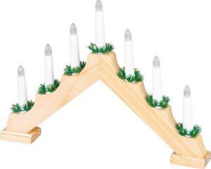 Gyertyatartó MagicHome Vianoce, 7x LED meleg fehér, fa utánzat, 2xAA, beltéri, 39x4,5x29 cm