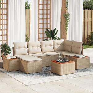 Kerti Kanapé Szett párnával 7 pcs Beige és krém Polyrattan