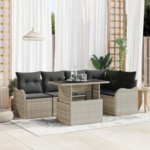 VidaXL Étkezőgarnitúra párnával 6 pcs Világosszürke Poli rattan