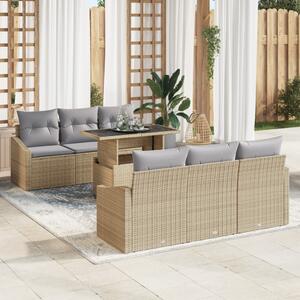 Kerti Kanapé Szett 7 pcs Beige és Világosszürke polirattan