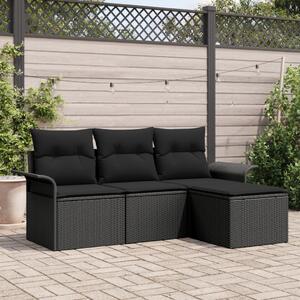 Kerti Kanapé Szett párnával tárolóval 4 pcs Fekete Poli rattan