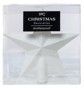 Fehér glitteres csúcsdísz csillag 19 cm