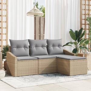 Kanapé Szett párnával 4 pcs Beige és Világosszürke polirattan