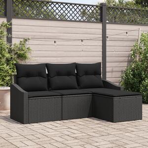 Kanapé Szett párnával tárolóval 4 pcs Fekete polirattan