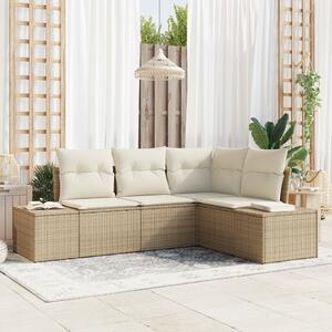 Kerti Kanapé Szett tárolóval 4 pcs Beige és krém polirattan