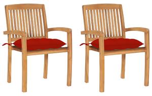 VidaXL 2 db tömör tíkfa kerti szék piros párnával